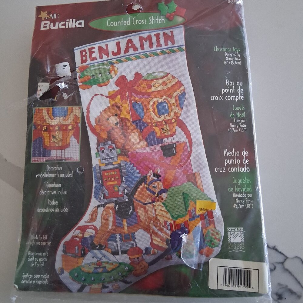 Bucilla Benjamin 84639 Cross Stitch Christmas Stocking Kit Vintage Toys NIP